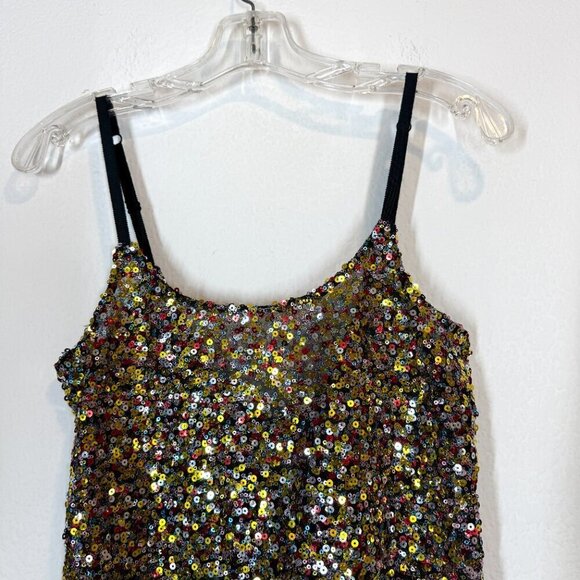 Free People Sequin Mini Slip Dress Gold Black Party Cocktail Small - Picture 5 of 11